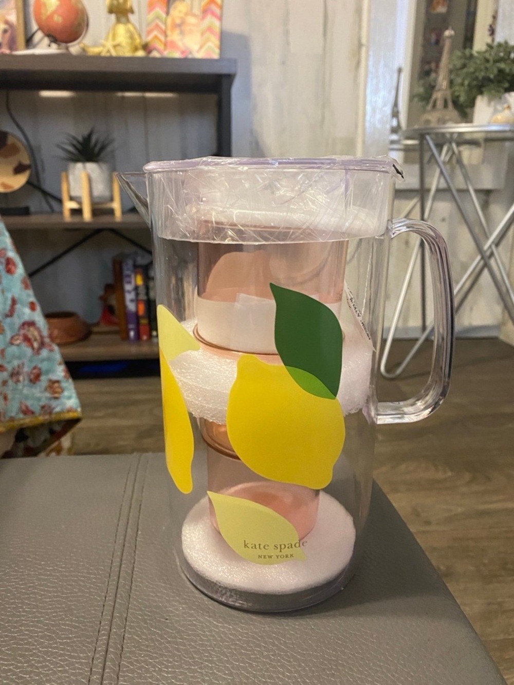 kate spade Lemon Plastic Pitcher w 4 cups - Yellow NWT